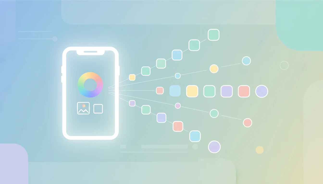 居中的应用图标向四周延展出iOS、Android、macOS等设备剪影，简约现代插画风格。