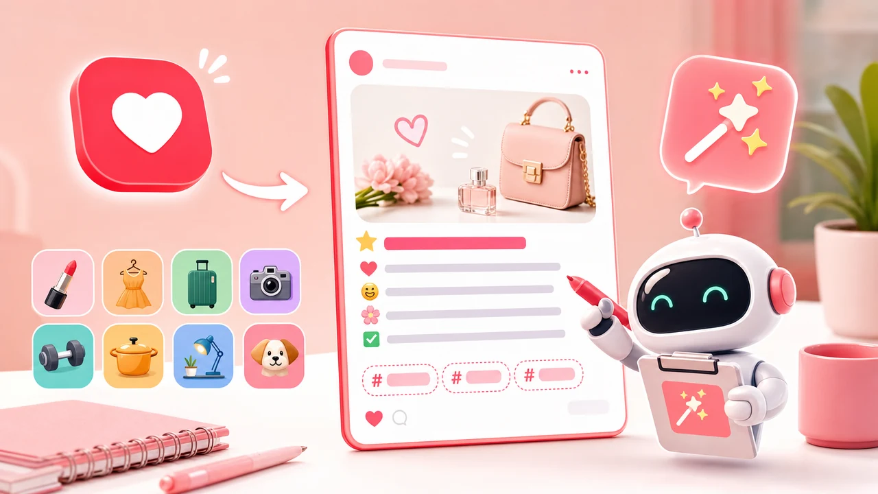 A smartphone displays vibrant social media notes with a robot assistant and sparkles, representing AI-generated viral content